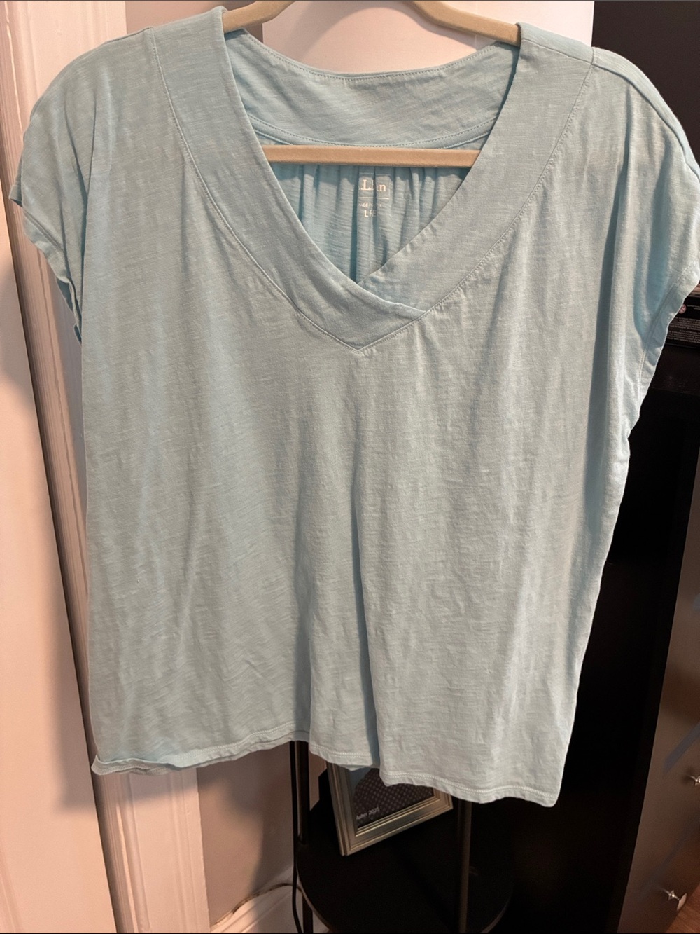 L.L. Bean Light Blue V-Neck Short Sleeve Top